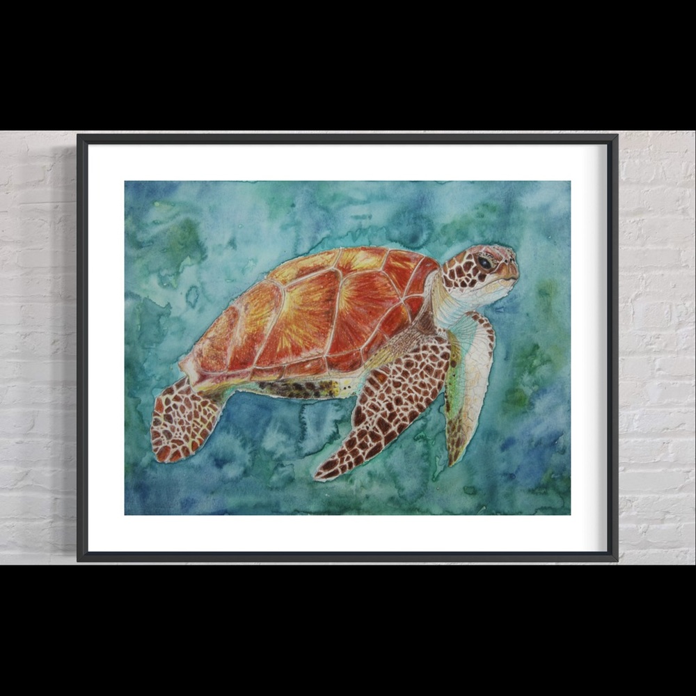 Sea Turtle Giclée Art Print Watercolor Painting Ocean Beach Tropical Sea-life - Picture 7 of 9
